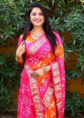 BARAATI 2 Bandhej Silk Saree In Pink And Orange Color By Surati Fabric 