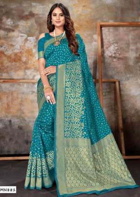 BEAUTIFUL BANARASI WOOVEN SILK RAMA COLOUR SAREE WITH ZARRI WORK 