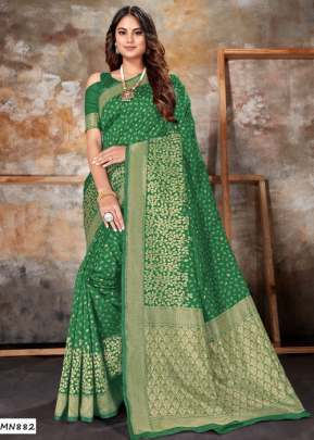 BEAUTIFUL BANARASI WOOVEN SILK GREEN COLOUR  SAREE WITH ZARRI WORK 