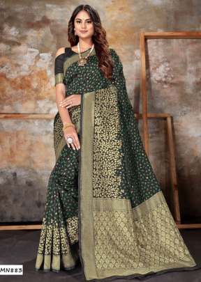 BEAUTIFUL BANARASI WOOVEN SILK BLACK COLOUR SAREE WITH ZARRI WORK 