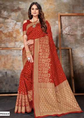 BEAUTIFUL BANARASI WOOVEN SILK  RED COLOUR SAREE WITH ZARRI WORK 