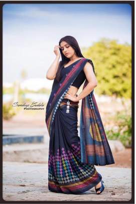 BEAUTIFUL CHANDERI COTTON SAREE IN BLACK 