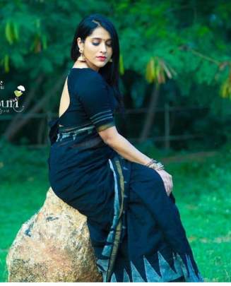 BEAUTIFUL CHANDERI COTTON SAREE IN NAVY BLUE