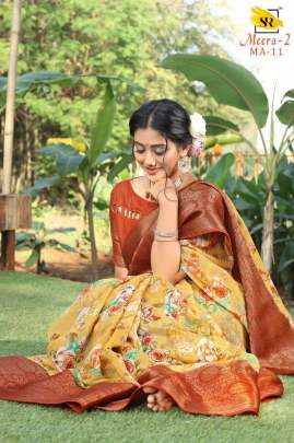 BEAUTIFUL MEERA COTTON SILK SAREE IN YELLOWISH 