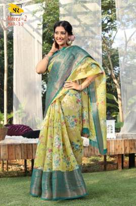 BEAUTIFUL MEERA COTTON SILK SAREE IN PISTA 