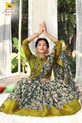 BEAUTIFUL MEERA COTTON SILK SAREE IN LIGHT GREEN 