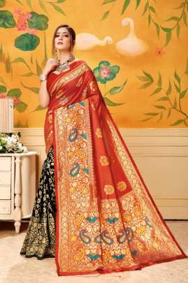 BEAUTIFUL PLAIN SAREE WITH HEAVY LOOK IN  RED AND BLACK 