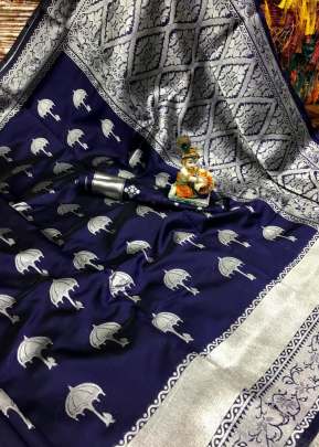 BEAUTIFUL UMBRELLA SOFT SILK SAREE IN NAVY BLUE COLOR 