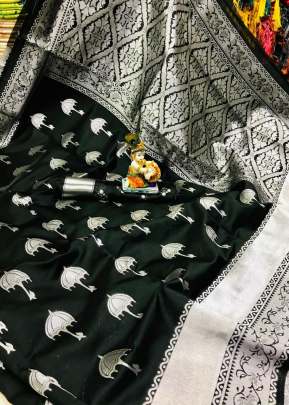 BEAUTIFUL UMBRELLA SOFT SILK SAREE IN BLACK  COLOR 