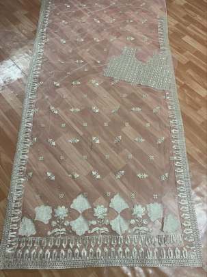 BUTTER FLY NET WITH EMBROIDERY WORK WITH RIVET MOTI WITH LESS BORDER