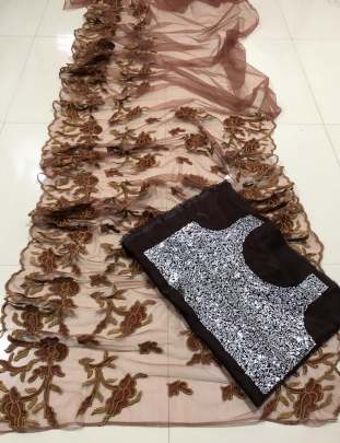 BUTTERY FLY HEAVY NET WITH EMBROIDERY WORK  COMES  ON  PALLU AND SKIRT  ALSO