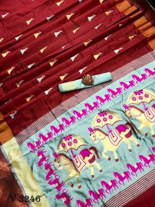 Banarasi Cotton Silk Berry Red Saree By Surati Fabrics