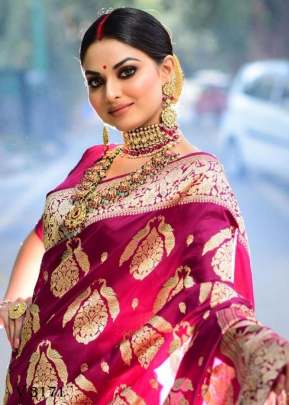 Banarasi Saree In Rani Color By Almaari