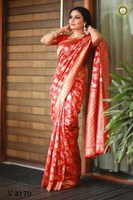 Banarasi Silk Saree In Imperial Red Color By Surati Fabric
