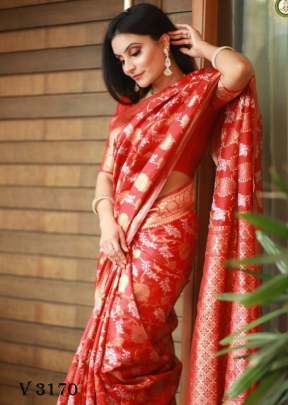 Banarasi Silk Saree In Imperial Red Color By Surati Fabric