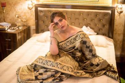Banarasi Silk Weaving Golden Black  Saree