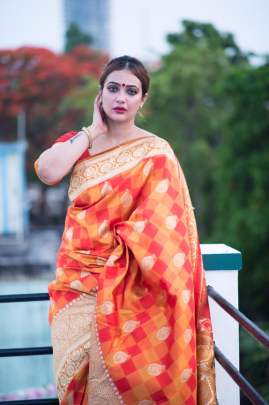 Banarasi Silk Weaving Orange Red Colour Saree