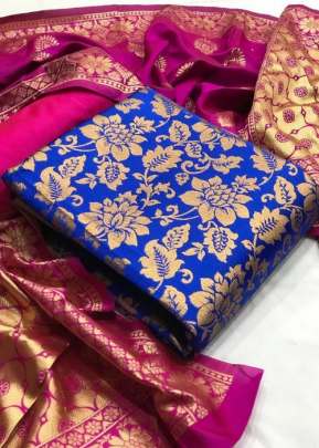 Banarasi Suit Ikkat Blue Color Suit