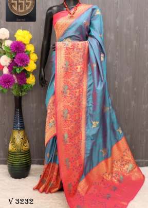 Banarasi Two Tone Silk Blue Color Sarees By Surati Fabric