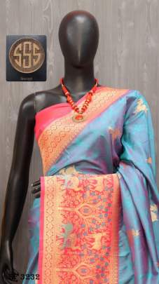 Banarasi Two Tone Silk Blue Color Sarees By Surati Fabric