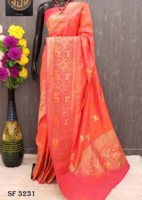 Banarasi Two Tone Silk Peach Color Sarees By Surati Fabric