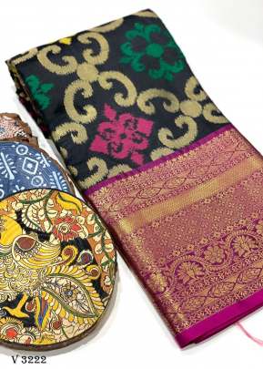 Banarasi silk  saree in Black Color by Surati Fabric