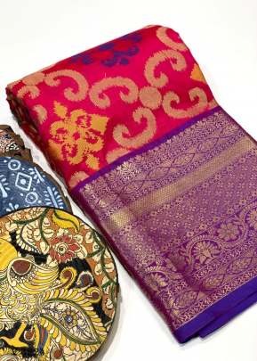 Banarasi silk  saree in Dark pink Color by Surati Fabric