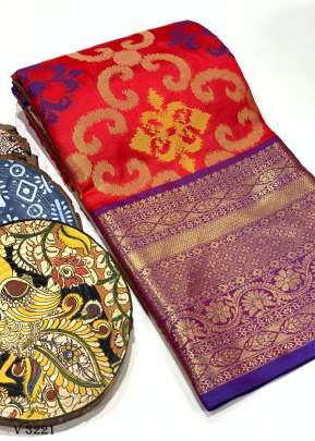 Banarasi silk  saree in Red Color by Surati Fabric