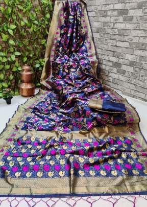  Banarsi silk Royal Blue colour  saree with the fancy soft pure Silk and  Gold Weaving 