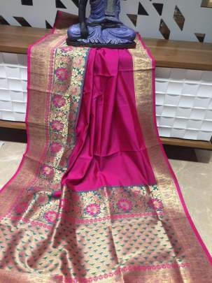 Banasari Soft Silk Saree With RICH Zari Pallu n Meenakari Wooven Border 