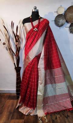 Banglori Raw Silk Saree With Khadi Wooven Pallu