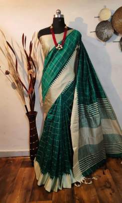 Banglori Raw Silk Saree With Khadi Wooven Pallu