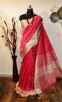 Banglori Raw Silk Saree With Khadi Wooven Pallu