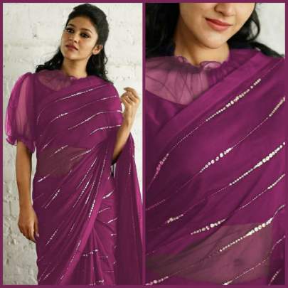 Beautiful Heavy Georgette With Golden  Zari Work Saree