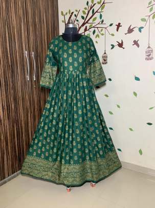 Beautiful Heavy Reyon With Heavy Gold Print Green Color Kurti