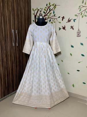 Beautiful Heavy Reyon With Heavy Gold Print White Color Kurti