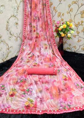 Beautifull Stylish  Lycra Saree  With Digital Printed Peach .