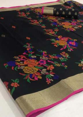 Black Colour Pure Jamadani Weaving Saree With Zari Border