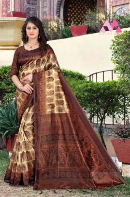 Brown Color Heavy Digital Print And Jhalr Work