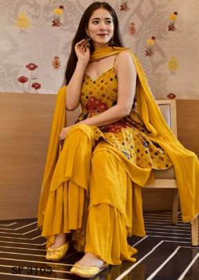 Butter Silk Palazzo Suit In Tumeric Yellow Color By HK