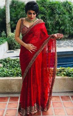 CHRISTMAS SPECIAL RED SEQUENCE SAREE WITH SEQUENCE BLOUSE 