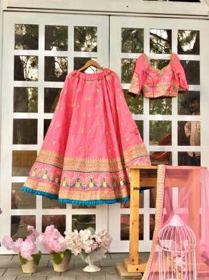 Chennai Silk With ButterFly Net Dupatta Light Pink Colour LehnghaCholi
