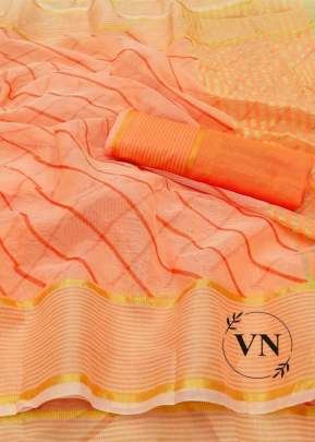 Cotta Chex With Print Orange Colour Saree