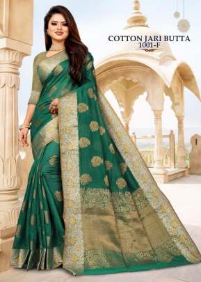  Cotton Jari Butta Green Color Saree