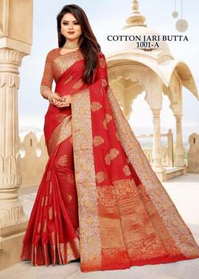  Cotton Jari Butta Radish Color Saree