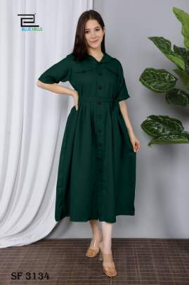 Cotton Kurtis in Dark Green By Blue Hills