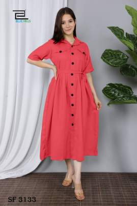 Cotton Kurtis In Peach Color By Blue Hills