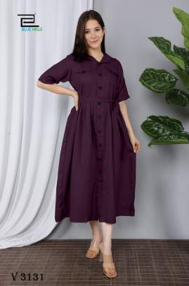 Cotton Kurtis In Wine Color By Blue Hills