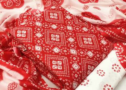 Cotton Printed Badhani Red And White Color Dress
