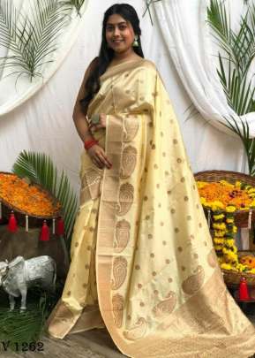 Cream Karnika Saree In Banarasi Soft Silk